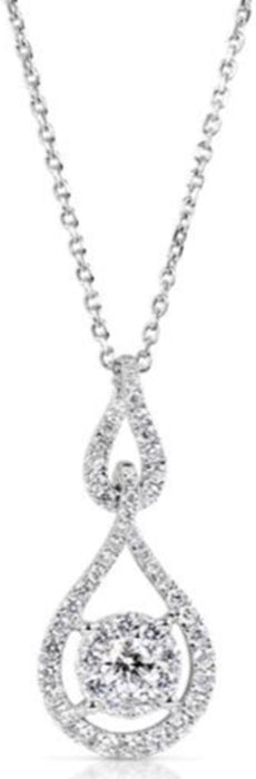 .66CT DIAMOND 14K WHITE GOLD 3D CLUSTER ROUND DOUBLE TEAR DROP LOVE KNOT PENDANT