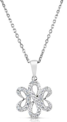 .36CT DIAMOND 14KT WHITE GOLD 3D DOUBLE HEART INFINITY FLOWER FLOATING PENDANT