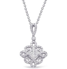 .72CT DIAMOND 14KT WHITE GOLD ROUND INVISIBLE OPEN FILIGREE FLOWER LOVE PENDANT