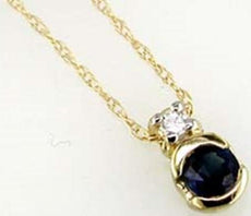 .27CT DIAMOND & AAA SAPPHIRE 14KT YELLOW GOLD ROUND SEMI BEZEL FLOATING PENDANT