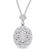 LARGE 1.28CT DIAMOND 14KT WHITE GOLD CLUSTER MULTI FLOWER OVAL FLOATING PENDANT