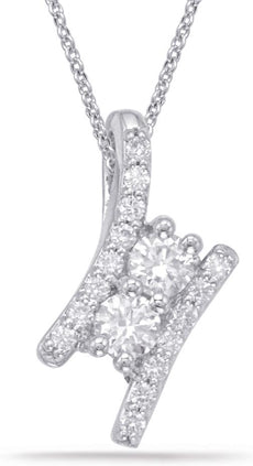.45CT DIAMOND 14KT WHITE GOLD 3D TWO STONE CRISS CROSS LOVE FLOATING PENDANT