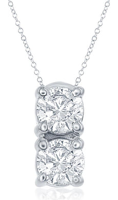 .30CT DIAMOND 14KT WHITE GOLD TWO STONE ROUND CRISS CROSS LOVE FLOATING PENDANT