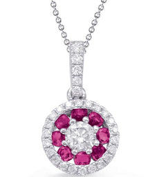 .33CT DIAMOND & AAA RUBY 14K WHITE GOLD FLOWER CIRCULAR CLASSIC FLOATING PENDANT