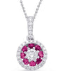 .33CT DIAMOND & AAA RUBY 14K WHITE GOLD FLOWER CIRCULAR CLASSIC FLOATING PENDANT