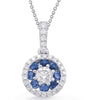.55CT DIAMOND & AAA SAPPHIRE 14KT WHITE GOLD 3D FLOWER CIRCULAR FLOATING PENDANT