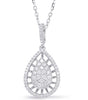 .48CT DIAMOND 14K WHITE GOLD 3D CLUSTER TEAR DROP OPEN FILIGREE FLOATING PENDANT