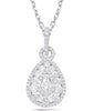 LARGE 1.17CT DIAMOND 14K WHITE GOLD CLUSTER TEAR DROP LOVE KNOT FLOATING PENDANT