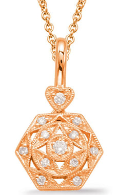 .11CT DIAMOND 14K ROSE GOLD FLOWER OPEN FILIGREE STAR HEXAGON HEART LOVE PENDANT
