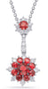 LARGE 1.70CT DIAMOND & AAA RUBY 14K WHITE GOLD 3D DOUBLE FLOWER FLOATING PENDANT