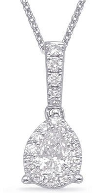 .30CT DIAMOND 14KT WHITE GOLD ROUND & PEAR SHAPE CLUSTER TEAR DROP HALO PENDANT