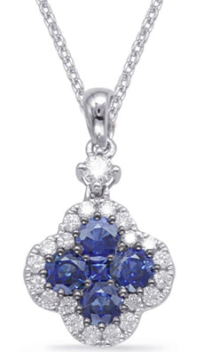 1.23CT DIAMOND & AAA SAPPHIRE 14KT WHITE GOLD 3D ROUND & PRINCESS FLOWER PENDANT