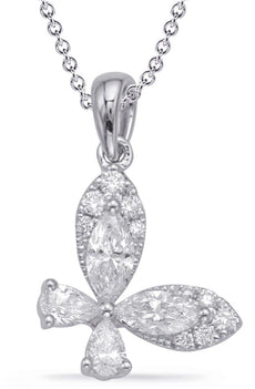 .59CT DIAMOND 14KT WHITE GOLD ROUND MARQUISE & PEAR SHAPE BUTTERFLY LOVE PENDANT