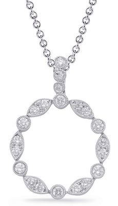 .51CT DIAMOND 14KT WHITE GOLD 3D ROUND & MARQUISE SHAPE CIRCLE OF LIFE PENDANT