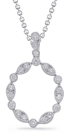 .39CT DIAMOND 14KT WHITE GOLD ROUND & MARQUISE SHAPE OPEN CIRCULAR OVAL PENDANT