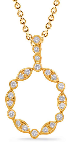 .39CT DIAMOND 14KT YELLOW GOLD ROUND & MARQUISE SHAPE OPEN CIRCULAR OVAL PENDANT
