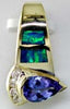 ESTATE .85CT DIAMOND & AAA TANZANITE & OPAL 14KT YELLOW GOLD CLASSIC FUN PENDANT