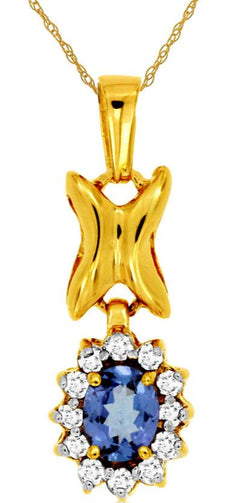 .49CT DIAMOND & AAA TANZANITE 14KT YELLOW GOLD 3D OVAL & ROUND BUTTERFLY PENDANT