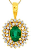 LARGE 1.35CT DIAMOND & AAA EMERALD 14KT YELLOW GOLD OVAL & ROUND FLOWER PENDANT