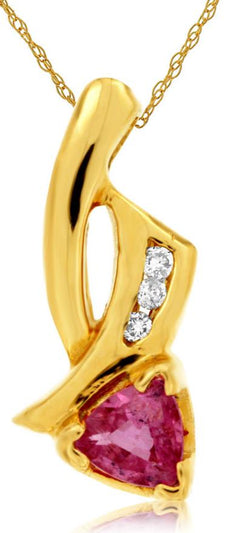 0.48CT DIAMOND & AAA PINK SAPPHIRE 14KT YELLOW GOLD TRILLION CUT & ROUND PENDANT
