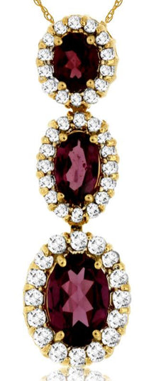 1.15CT DIAMOND & AAA RHODOLITE 14KT YELLOW GOLD 3D OVAL & ROUND FLOATING PENDANT