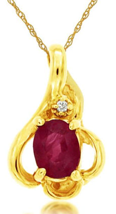.50CT DIAMOND & AAA RUBY 14K YELLOW GOLD 3D OVAL & ROUND FLOWER FLOATING PENDANT