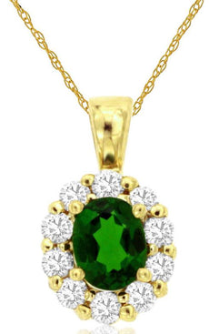 0.63CT DIAMOND & AAA RUSSALITE 14K YELLOW GOLD 3D CLASSIC FLOWER FLOATING PENDANT