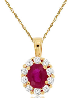 0.60CT DIAMOND & AAA RUBY 14K YELLOW GOLD 3D OVAL & ROUND FLOWER FLOATING PENDANT