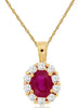 0.60CT DIAMOND & AAA RUBY 14K YELLOW GOLD 3D OVAL & ROUND FLOWER FLOATING PENDANT