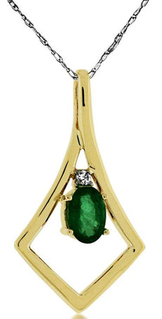 .46CT DIAMOND & AAA EMERALD 14K YELLOW GOLD OVAL & ROUND SQUARE FLOATING PENDANT