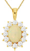 ESTATE 2.10CT DIAMOND & AAA OPAL 14KT YELLOW GOLD 3D OVAL & ROUND FLOWER PENDANT