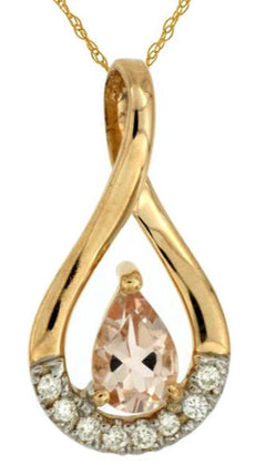 .41CT DIAMOND & AAA MORGANITE 14KT YELLOW GOLD 3D INFINITY LOVE FLOATING PENDANT