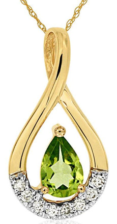 .51CT DIAMOND & AAA PERIDOT 14KT YELLOW GOLD PEAR SHAPE & ROUND INFINITY PENDANT