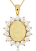 4.90CT DIAMOND & AAA OPAL 14KT YELLOW GOLD OVAL & ROUND FLOWER FLOATING PENDANT