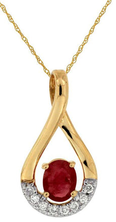.47CT DIAMOND & AAA RUBY 14KT YELLOW GOLD OVAL & ROUND INFINITY FLOATING PENDANT