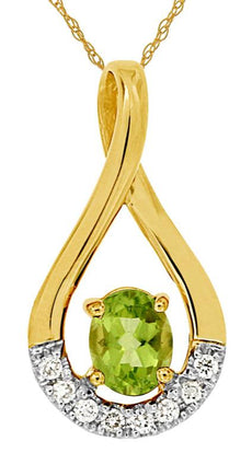 0.46CT DIAMOND & AAA PERIDOT 14KT YELLOW GOLD OVAL & ROUND LOVE FLOATING PENDANT