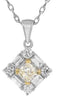 WHITE & YELLOW DIAMOND 18KT 2 TONE GOLD ROUND BAGUETTE & PRINCESS SQUARE PENDANT
