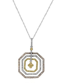 .87CT WHITE & FANCY YELLOW DIAMOND 14KT TRI COLOR GOLD 3D TRIPLE HEXAGON PENDANT