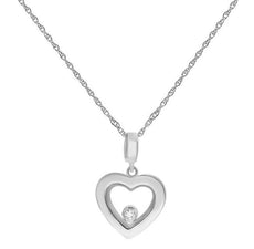 ESTATE .03CT DIAMOND 14KT WHITE GOLD 3D SOLITAIRE HEART ETOILE LOVE PENDANT
