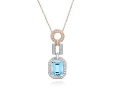 2.25CT DIAMOND & AAA BLUE TOPAZ 14KT WHITE & ROSE GOLD ROUND & EMERALD PENDANT