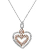 ESTATE .65CT DIAMOND 18KT WHITE & ROSE GOLD 3D CLASSIC DOUBLE HEART LOVE PENDANT