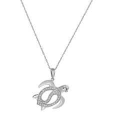 ESTATE .13CT ROUND DIAMOND 14KT WHITE GOLD 3D FUN HAPPY TURTLE FLOATING PENDANT