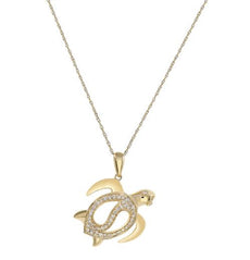 ESTATE .13CT DIAMOND 14KT YELLOW GOLD 3D FUN HAPPY TURTLE FLOATING PENDANT