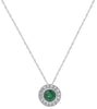 ESTATE 1.29CT DIAMOND & AAA EMERALD 14KT WHITE GOLD ROUND SOLITAIRE HALO PENDANT