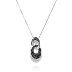 .96CT WHITE & BLACK DIAMOND 14KT WHITE GOLD 3D OVAL LOVE KNOT FLOATING PENDANT