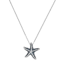 .47CT WHITE & BLUE DIAMOND 14KT WHITE GOLD 3D STARFISH FUN FLOATING PENDANT