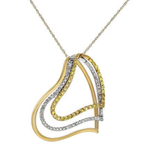 .28CT WHITE & FANCY YELLOW DIAMOND 14KT 2 TONE GOLD 3D TRIPLE HEART LOVE PENDANT