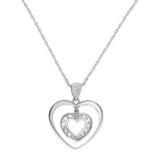 ESTATE .12CT ROUND DIAMOND 14KT WHITE GOLD 3D CLASSIC DOUBLE HEART LOVE PENDANT