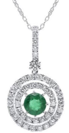 1.76CT DIAMOND & AAA EMERALD 14KT WHITE GOLD 3D CLASSIC DOUBLE HALO FUN PENDANT