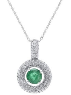 1.23CT DIAMOND & AAA EMERALD 14KT WHITE GOLD CLASSIC SOLITAIRE HALO FUN PENDANT